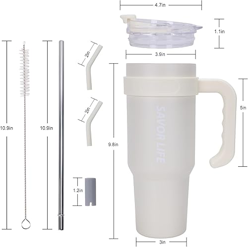 Miniatura 4 de GiNT Vaso de 40 oz con asa, vaso aislado de acero inoxidable con tapa y pajilla, doble vacío a prueba de fugas, taza de café de viaje, color verde