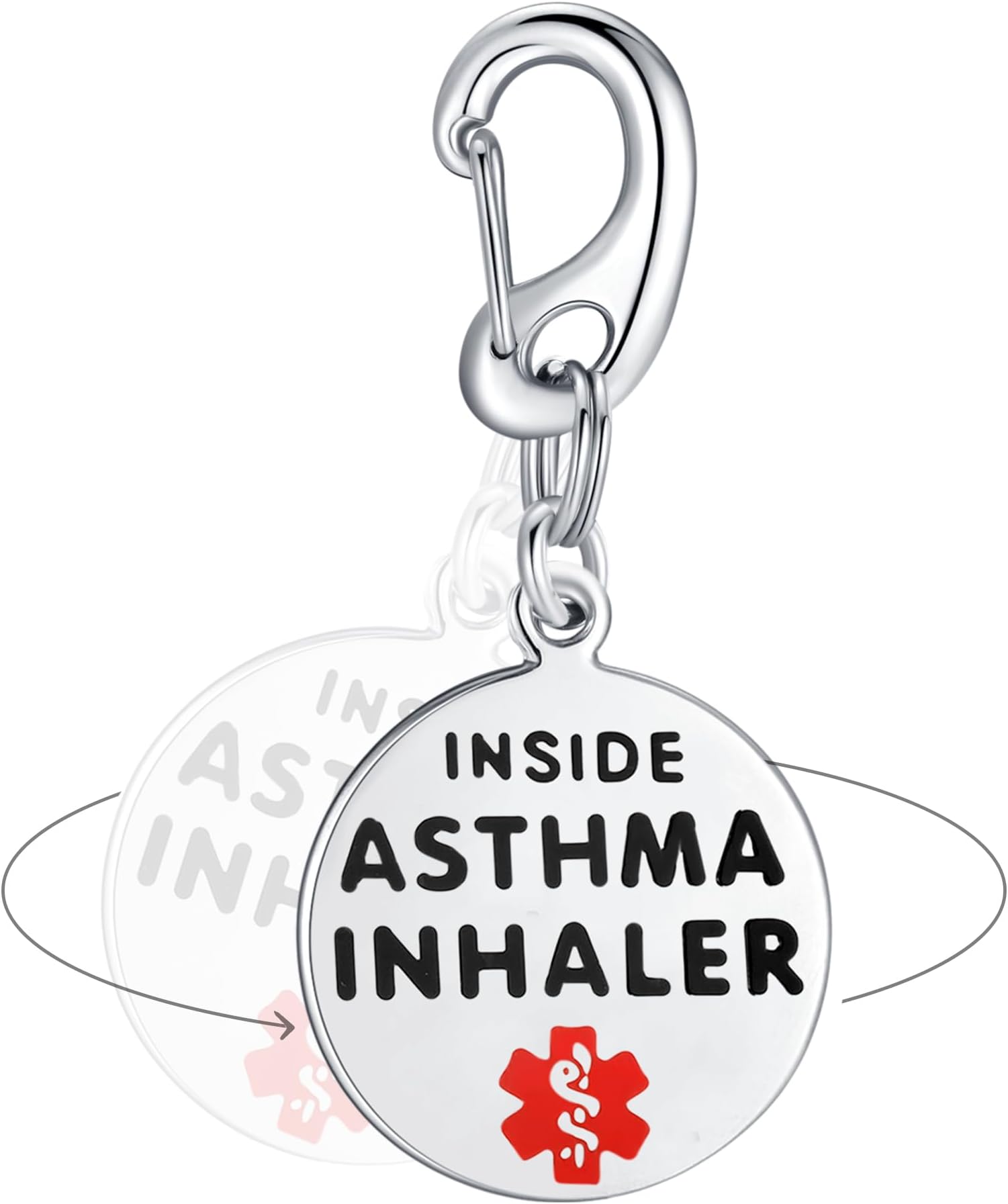 Asthma Inhaler Inside Bag Tag 1.25" - Quick Clip | Pre-Engraved Stainless Steel Dual-Sided Medical Alert Tag | Bold Lettering |Ideal for Emergency & Medical Alert Condition