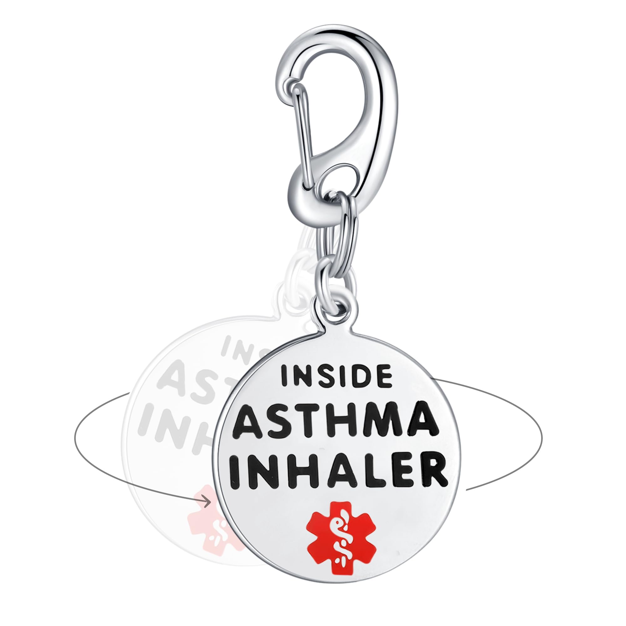 Divoti Asthma Inhaler Inside Bag Tag 1.25" - Quick Clip | Pre-Engraved Stainless Steel Dual-Sided Medical Alert Tag | Bold Lettering |Ideal for Emergency & Medical Alert Condition