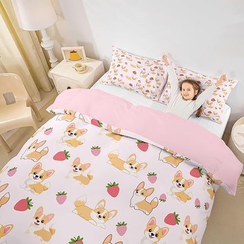 Miniatura 5 de Feelyou Funda de edredón con estampado de perro, tamaño individual, funda de edredón de cachorro de caricatura, lindo juego de ropa de cama con