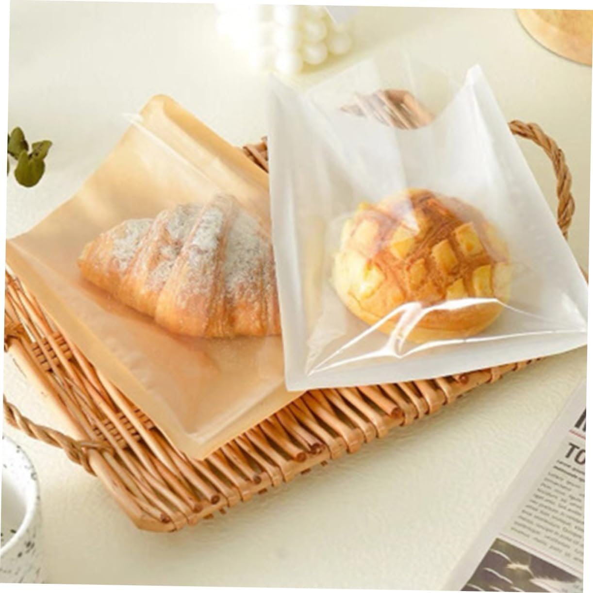 100pcs Baking Pouches Window Heat Sealable Paper Bags for Cookies Breads Snacks Party Favors