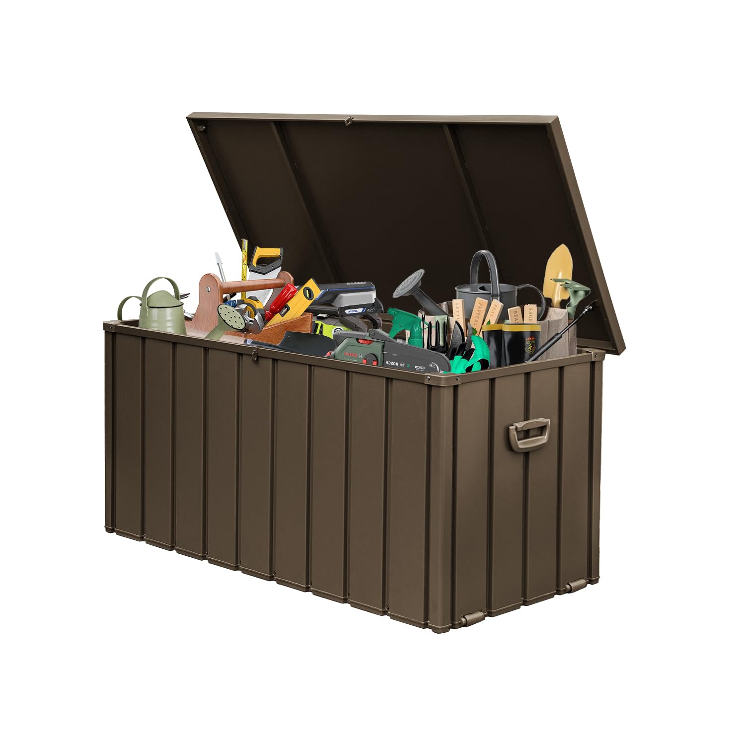 Domi 150 Gallon Deck Box, Metal Outdoor Storage Box with Lock Wheels, Waterproof Outside Storage Box for Patio Cushions