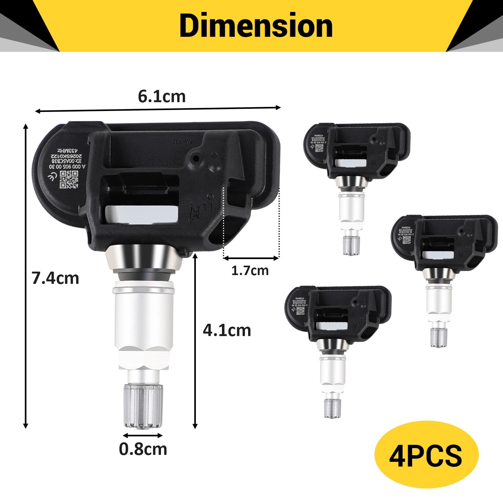 CPROSP 4 Sensore TPMS, Compatibles con Mercedes Clase C, A, GLC, GLE (W205, W176, X253, W166), CLA, CLS, Clase E, S | Códigos OE A0009050030, A0009057200 | 433MHz | Preprogramados Sensor Presion