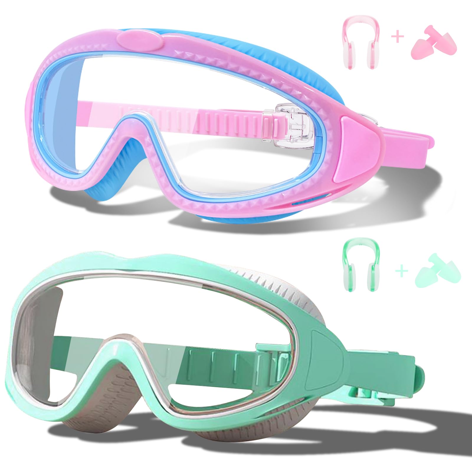 LYBHDAFA 2 Pack Kids Swim Goggles for 3-15 - HD Children's Large Frame Anti-Fog Pool Swimming Goggles for Boys Girls Toddler