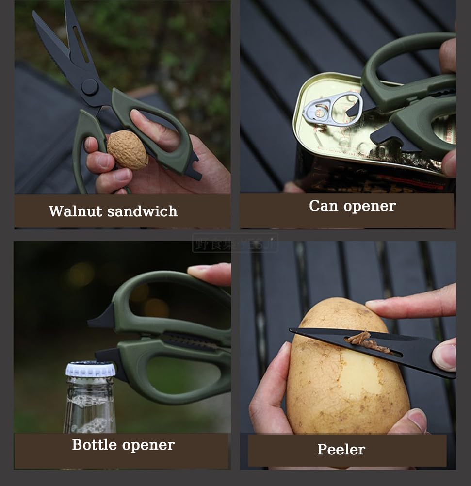 Tragbares Camping-Küchenutensilien-Set, multifunktionale Schere, Küchenmesser, Clip, Schneidebrett Outdoor-Kochgeschirr-Kochset,Schwarz
