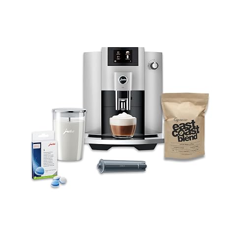 Jura E6 Automatic Affordable Espresso Machine with Programmable Coffee Strength Platinum Bundle with Smart Filter Cartridge Cleaning Tablets