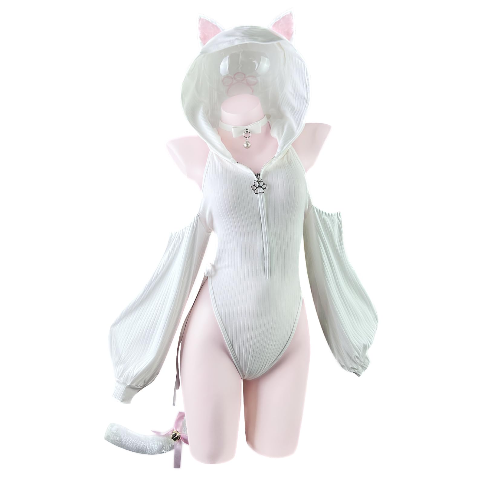 KORURACLUB Tenue cosplay anime chat ensemble 3 pièces sexy pour femme Costume Halloween Body Lingerie