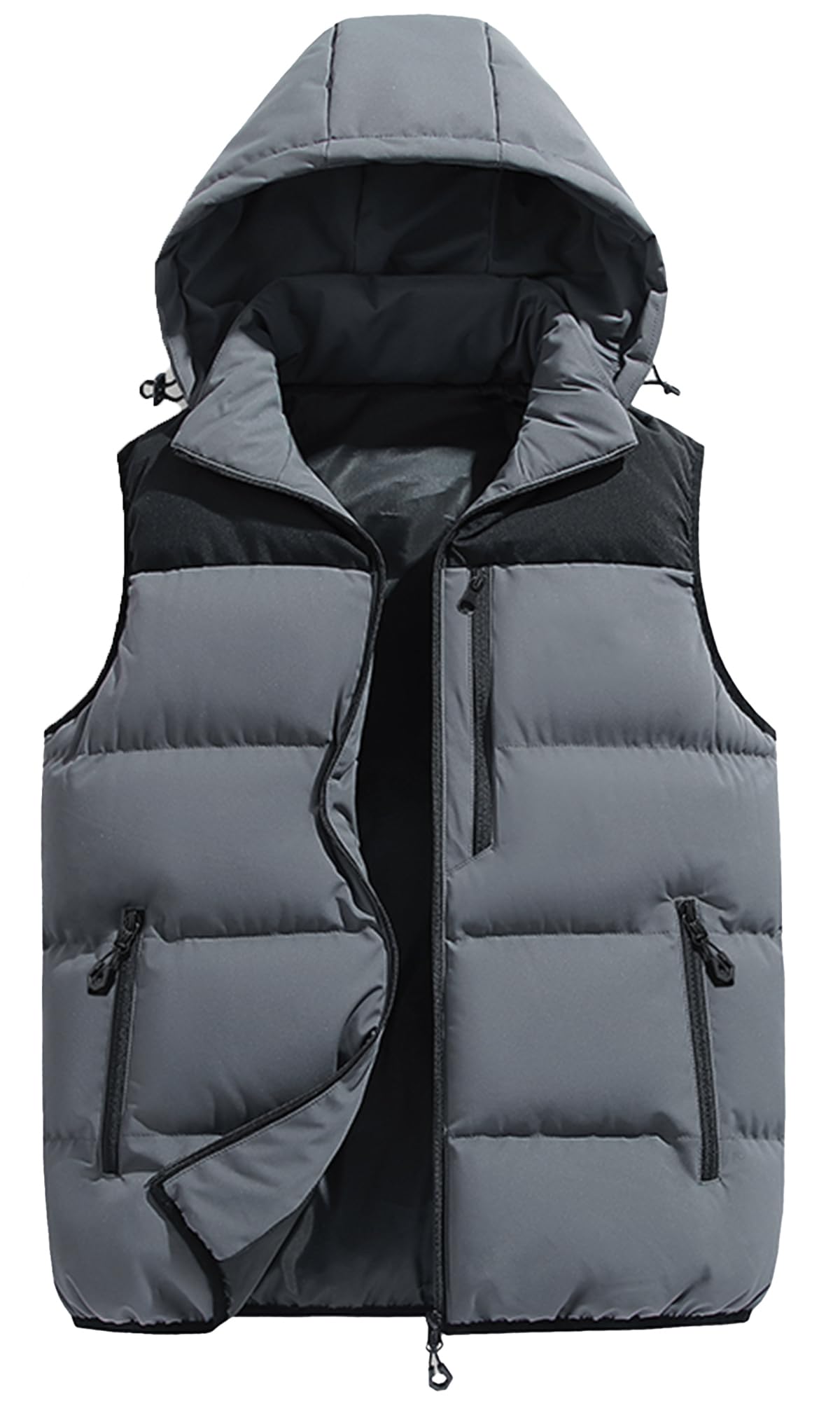 AIEOE Herren Winterweste Casual Farbblock Steppweste Verdickter Thermo Outdoorweste mit Kapuze EU XL