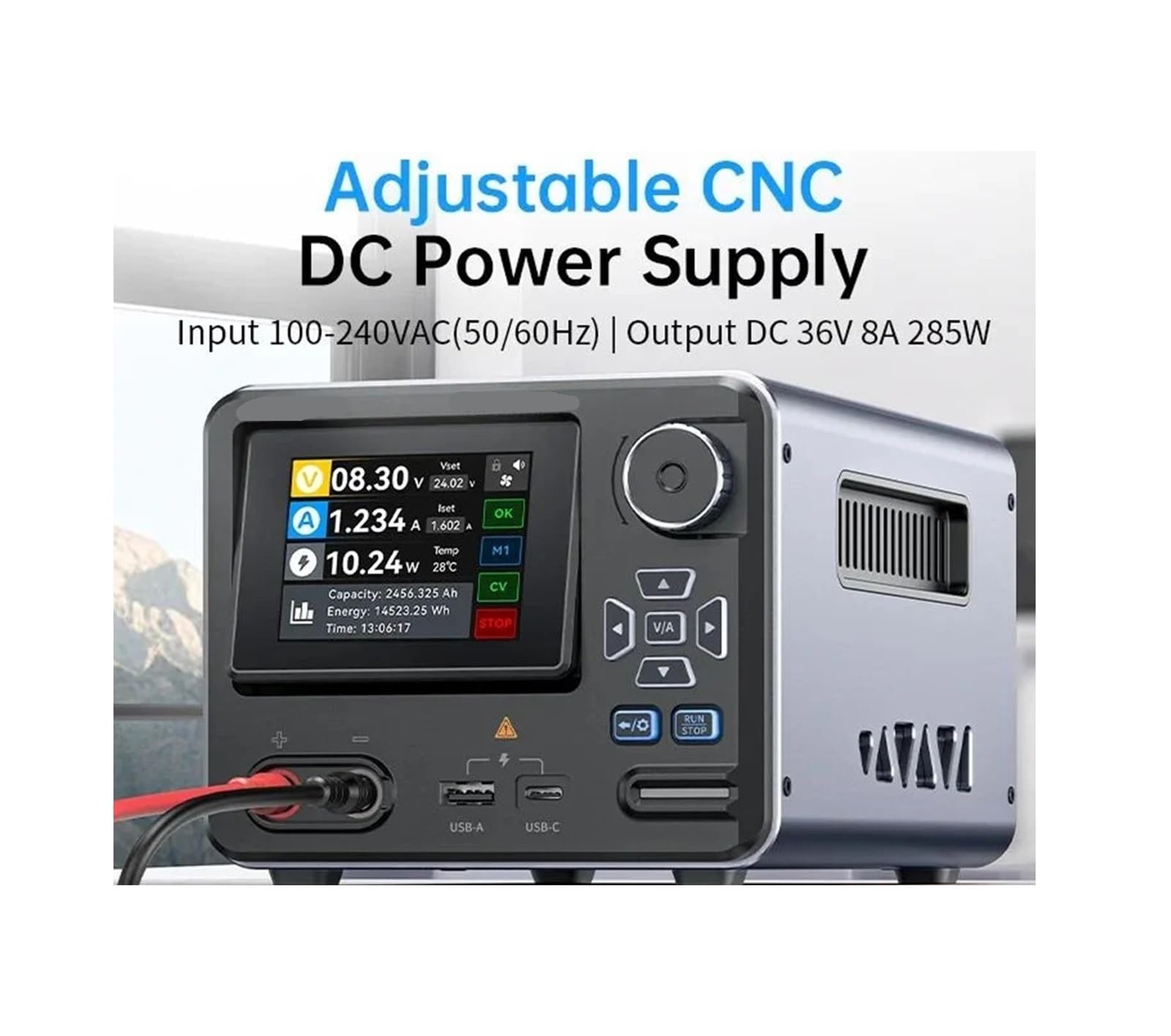 IPS3608, misuratore di test da banco di precisione, uscita 36 V 8 A 285 W, supporta PD3.0/QC3.0 tramite USB-A/C, protezione sicura 8 volte, alimentazione CC regolabile