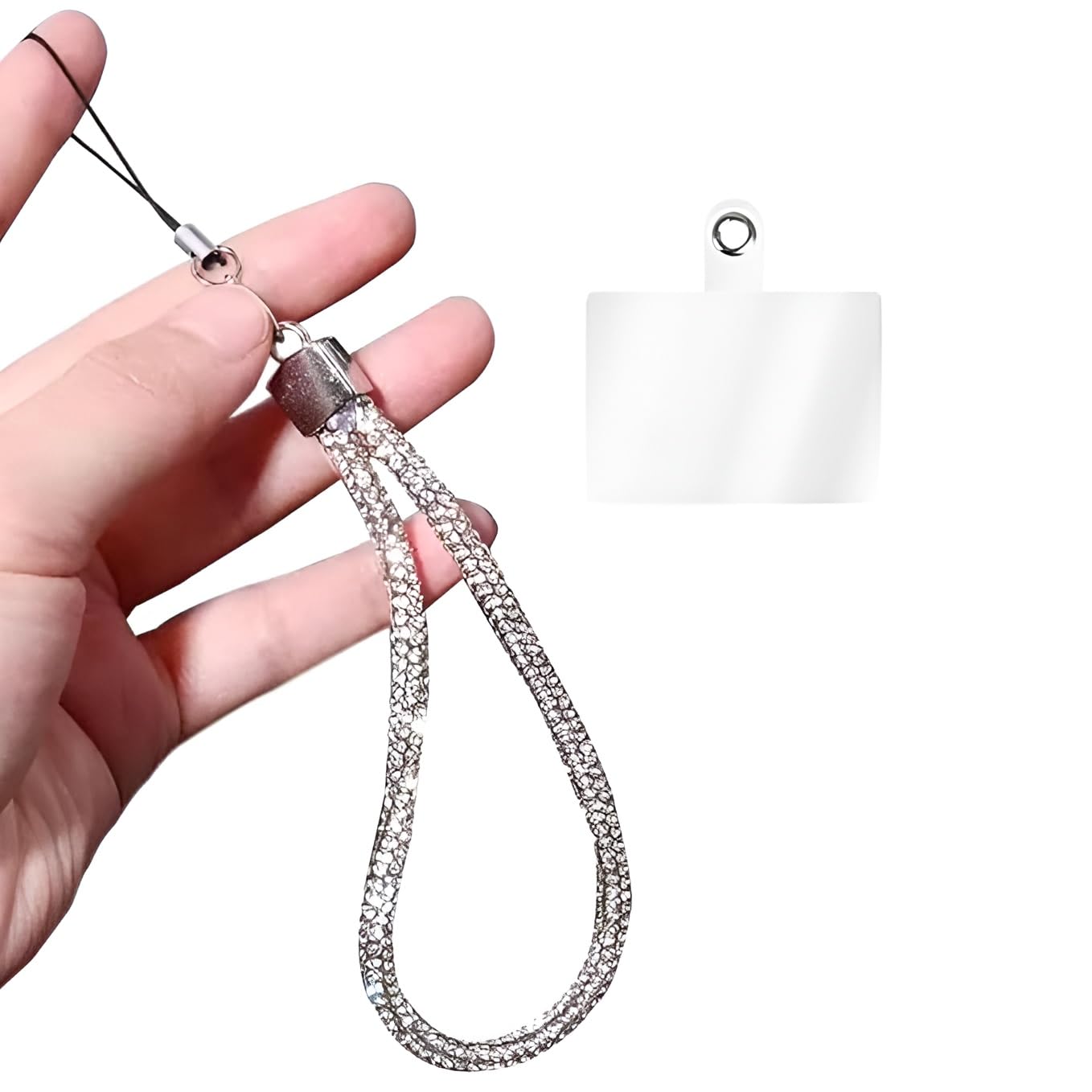 Universal Bling Crystal Rhinestone Phone Wrist Strap with Ultra-Thin Transparent Tether Pad, Anti-Drop Sparkling Diamond Mobile Phone Charm Strap Chain for Women and Girls (Silver)-image-33