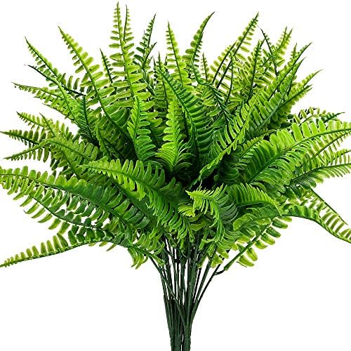 Artificial Boston Fern Plants Bushes Artificial Shrubs Greenery for House Plastic Outdoor UV Garden Resistant Office Garden Indoor Decor (Pack of 4)