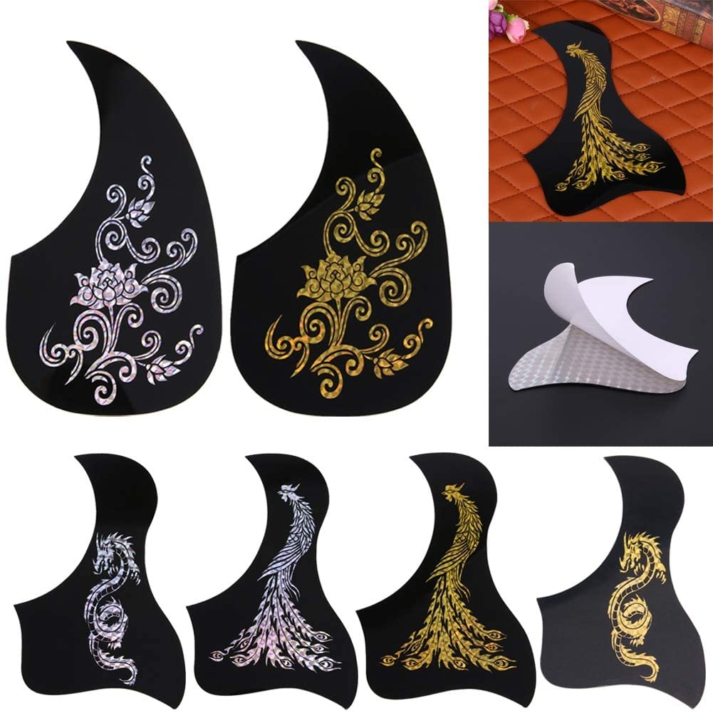 Ubersweet® 175 * 105 * 2mm Guitar PickguardSliver Phoenix/Dragon/Flower PatternGuitar Pickguard Pick Guard High Durable : Sliver Phoenix