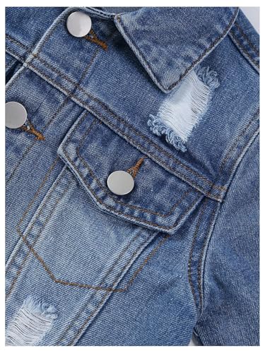 Image of WDIRARA Girl's 2 Piece Outfit Ripped Button Front Long Sleeve Denim Jackets and Mini Skirts Set