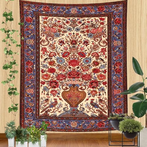 Atrippy Vintage Boho Flower Tapestry Wall Hanging, Large Mandala Wall Art Aesthetic, Indian Floral Decorative Bohemian Tapestries for Bedroom Living Room Dorm 51Ã—60 Inches