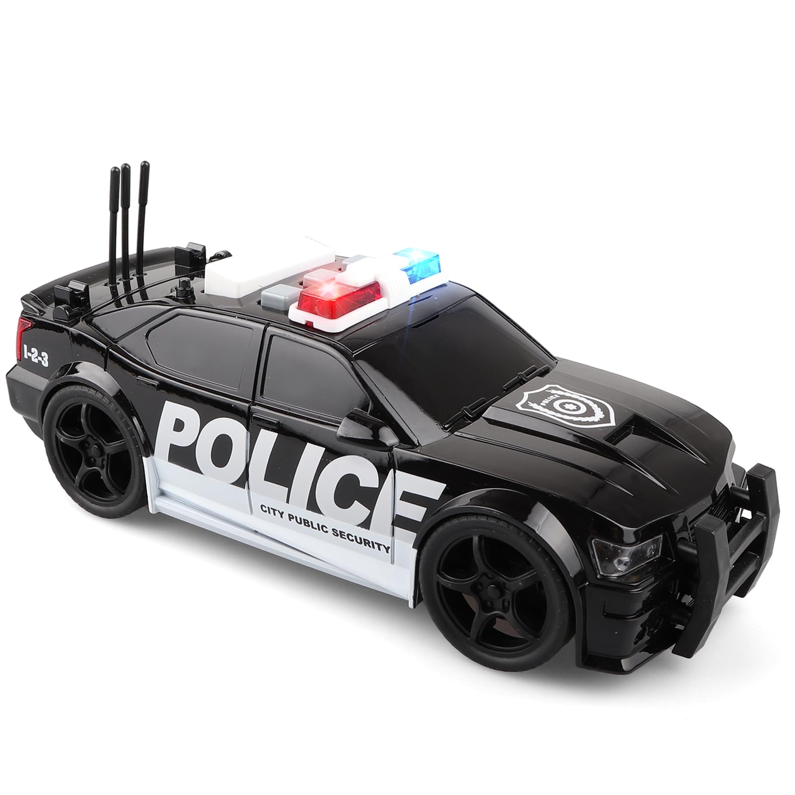 AtomDream Tech Police Car Toy for Kids  Plastic Pursuit Rescue Vehicle with Siren Sound & Flashing Lights  Toy Police Car for Boys Ages 3-6  Friction Powered 1:20 Scale Push