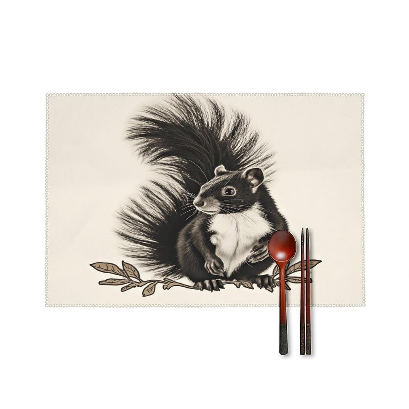 Skunk Placemat Set of 6,Thickened Non-Slip Place Mats Heat Resistant Reversible Table Mats Resistant Washable Place Mat for Kitchen Dining Table Decoration Indoor