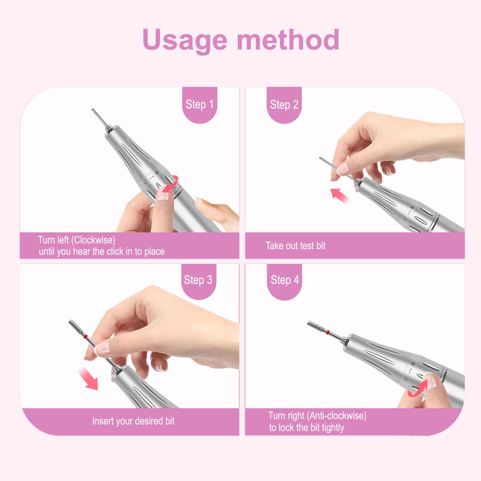 Nagelhaut-Nagelbohrer, Pro Diamant-Nagelhaut-Bits für Nägel, Nagelpuffer-Bit, Nageltrimmer, Nagelhautentferner, Nagelhautentferner, Vorbereitung für Nagelstudio-Maniküre (zylindrische Form,