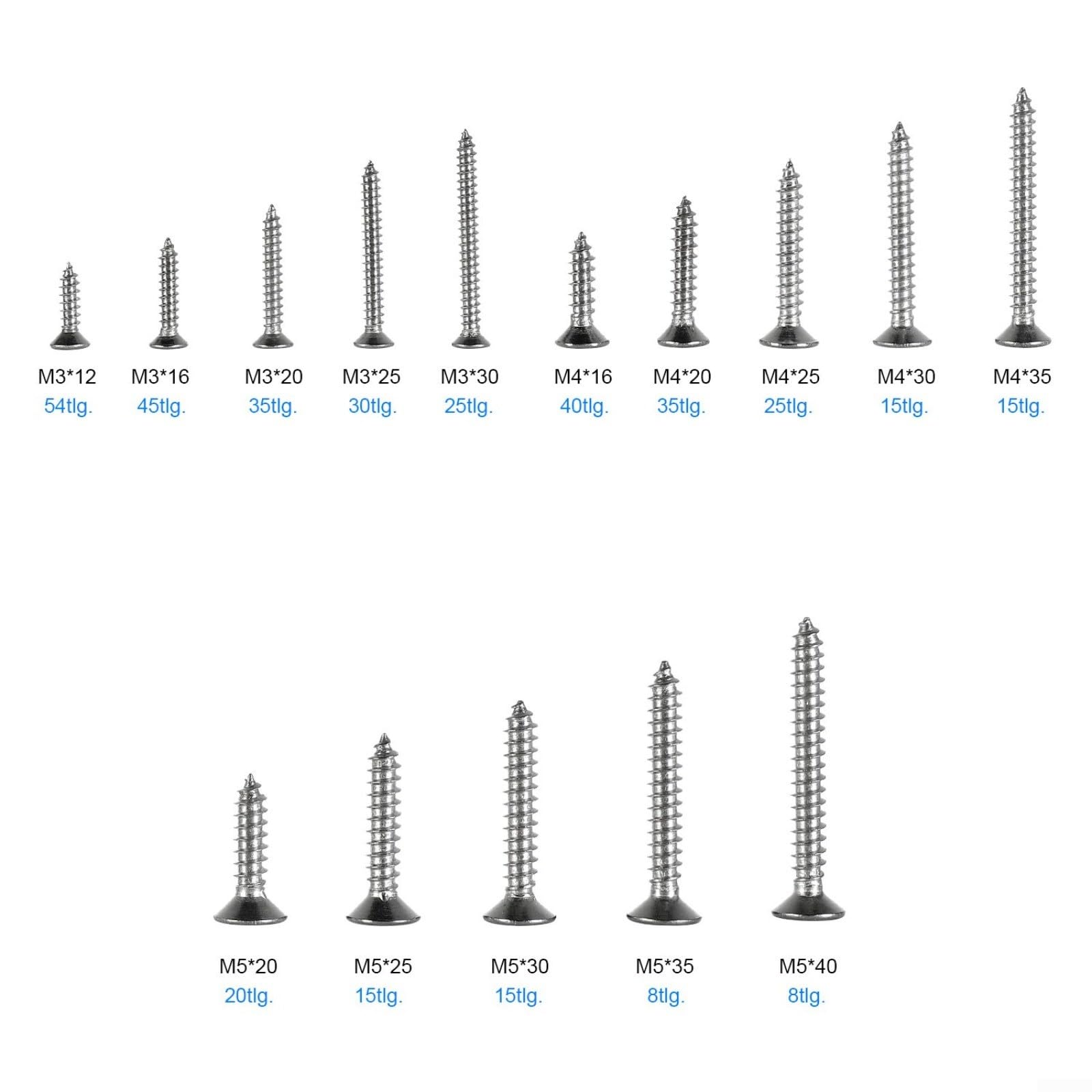 Kit di viti autofilettanti in acciaio inox per torx, 385 pezzi, con punte | Acciaio inossidabile 304, per testa svasata torx, nessuna pre-foratura necessaria, scatola organizzata per metallo, legno