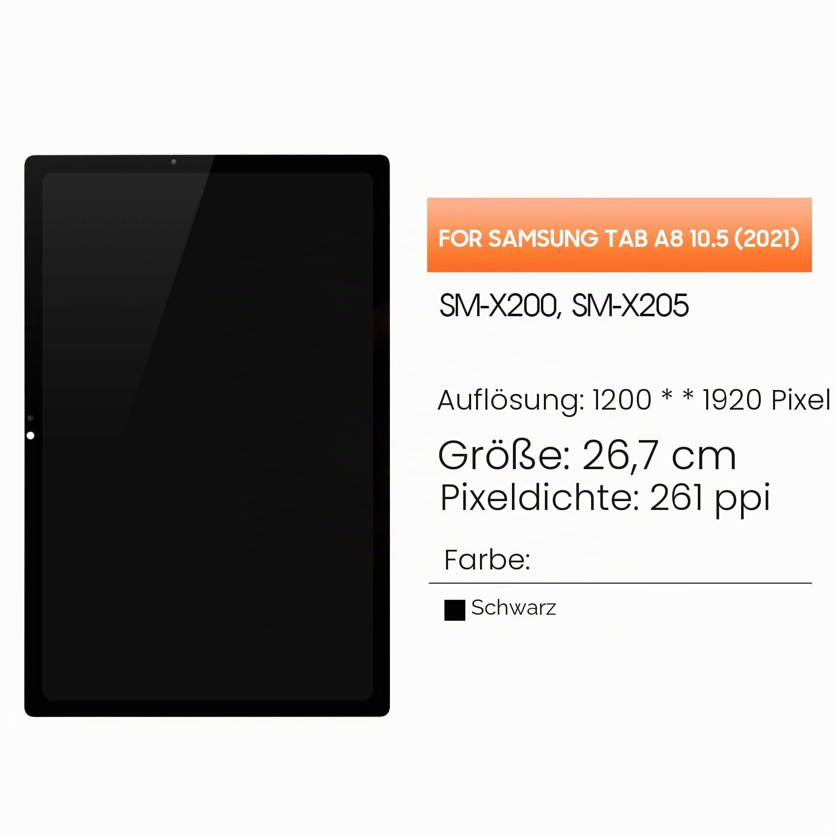 LCD-Bildschirm für Samsung Galaxy Tab A8 10.5 2021 SM-X200, Digitalisierer SM-X205 Display Panel Montage Set (schwarz)