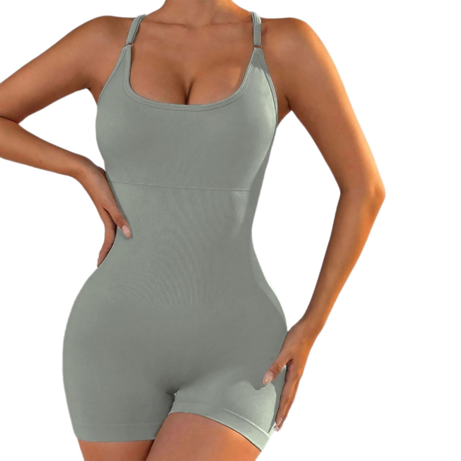 Tsophreniq Sports Romper Built in Shorts Stretchy Pilates Jumpsuit High Waist Workout Bodysuit Adjustable Strap for Fitness Pilates Jumpsuit with Shorts