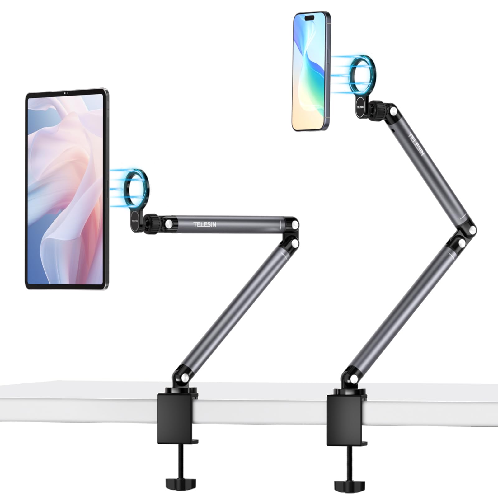 TELESIN Magnetic Phone Holder For Desk & Bed, Strong Magnetic, Tablet Stand Holder With Long Arm