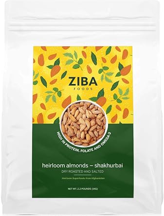 Ziba Foods Dry Roasted and Salted Almonds, Heirloom Shakhurbai Nuts 2.2lbs