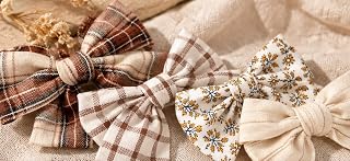 Christmas Hair Bows for Girls – 8 Pack Holiday Hair Clips, Premium Cotton Linen Plaid & Floral Bows for Baby, Toddler & Little Girls, Cute Christmas Hair Accessories Gift Set