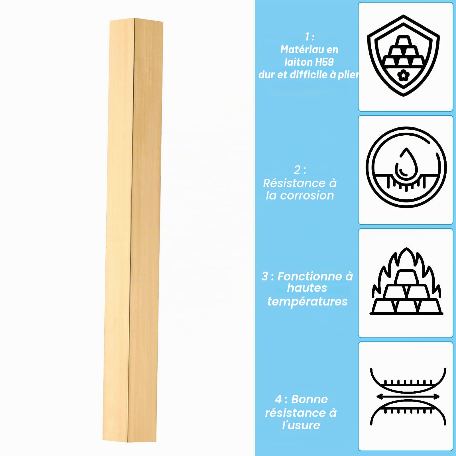 PATIKIL 7/4 x 7/4 x 6" H59 Barre Carrée en Laiton Barre de Fraisage Carrée | Solide, pour l'Artisanat l'Entretien la Décoration Architecturale Électrique, en Laiton