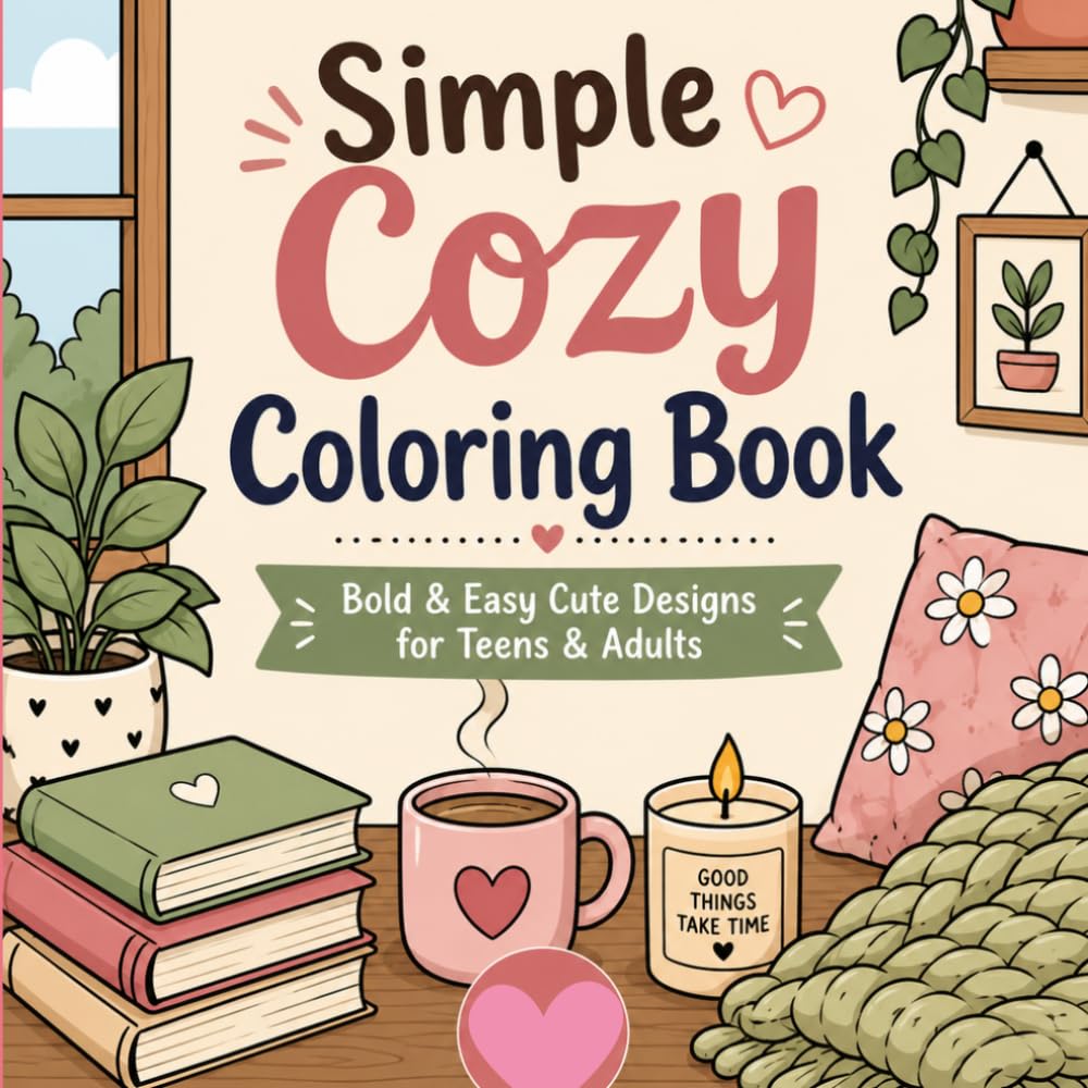 Simple Cozy Coloring Book: Bold & Easy Cute Designs for Teens & Adults