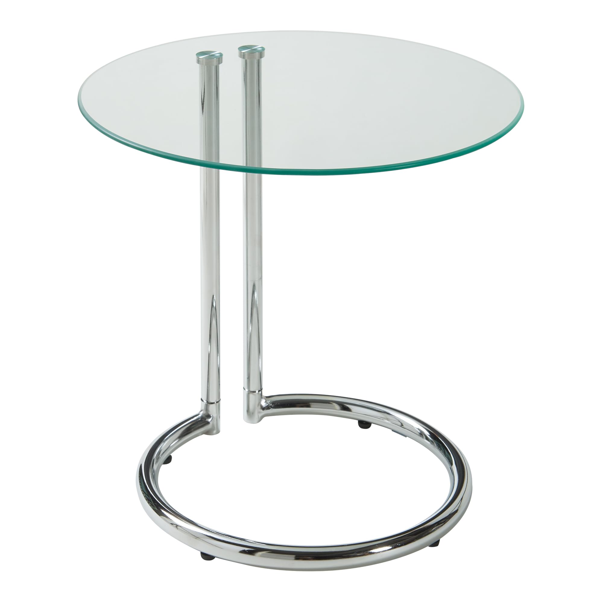 [en.casa] Mesa Auxiliar Ylivieska en Forma de C Mesa de Centro Redonda Mesita de Salón Uso Versátil Tablero de Vidrio Templado Metal 46 x Ø 45 cm - Transparente/Color Cromo