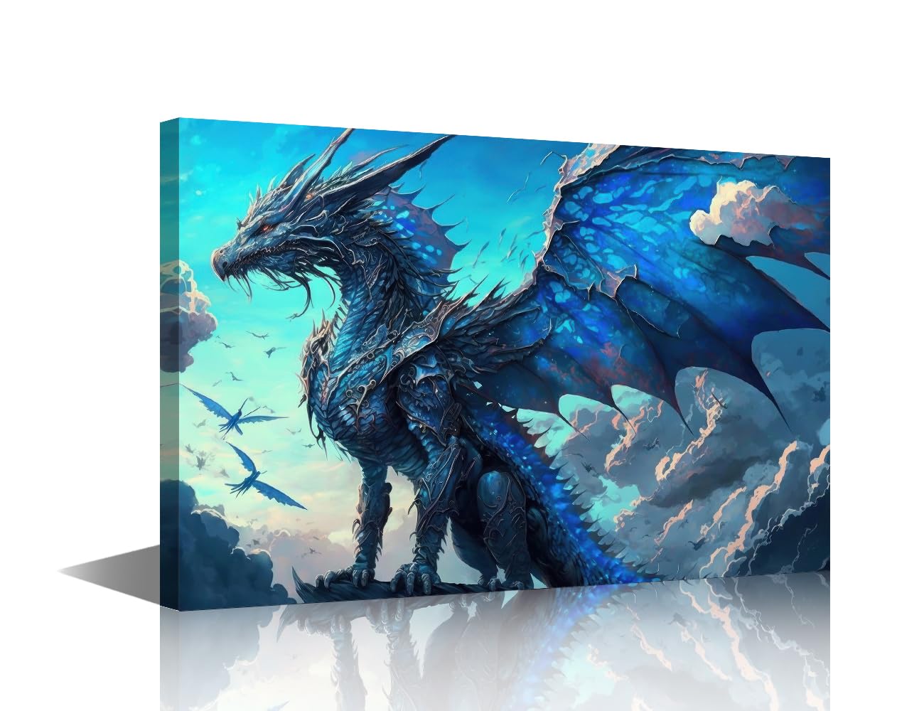 Ancient Dragon Framed Wall Art Blue Dragon Canvas Art Wall Decor Mythical Creatures Wall Art for Living Room Modern Home Decor Pictures Posters Stretched and Framed Ready to Hang (24"Wx36"H) โ image 1