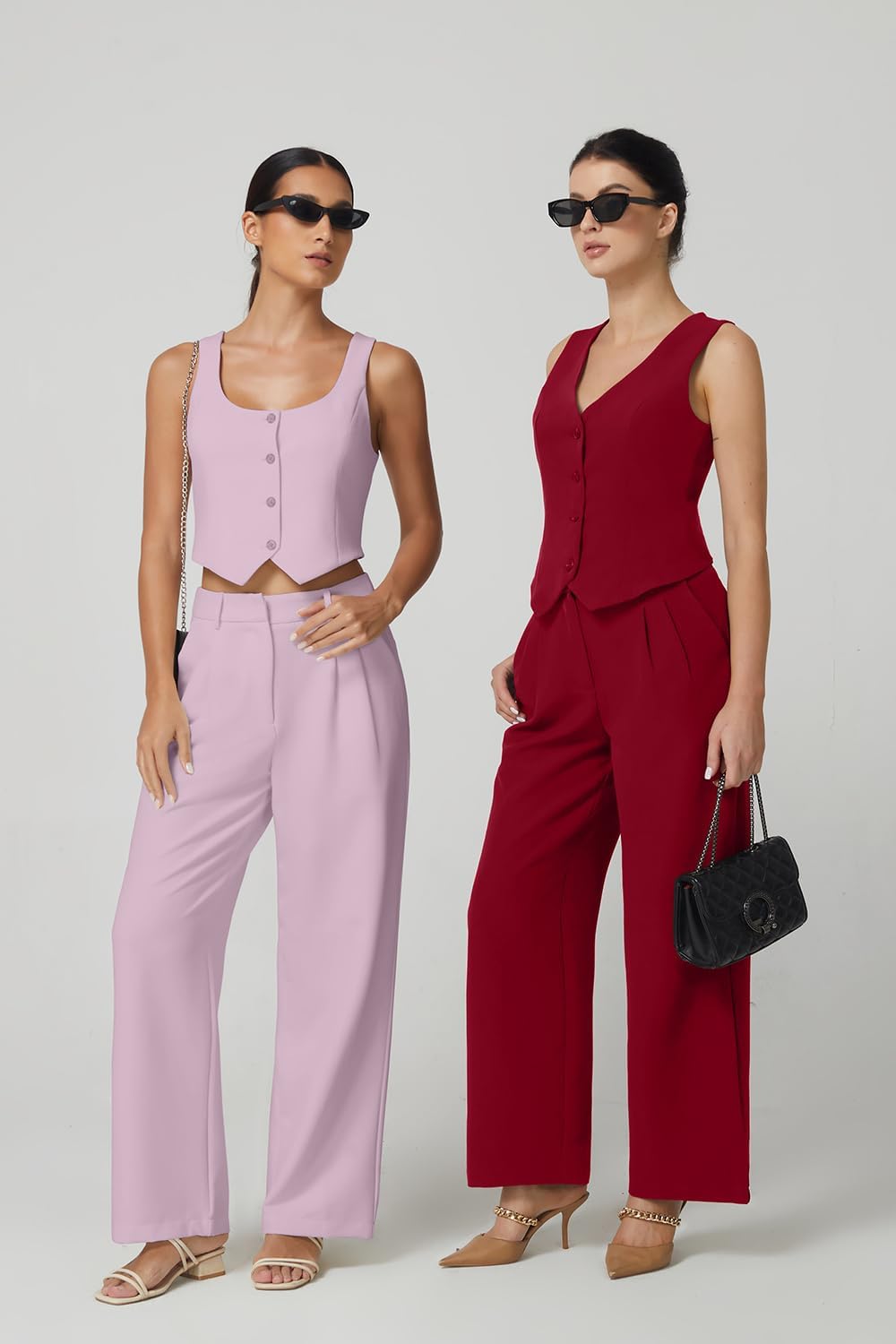 QINSEN Wide Leg Dress Pants for Women High Waisted Wrinkle Free Work Pants with Pockets Casual Slack - Image 6