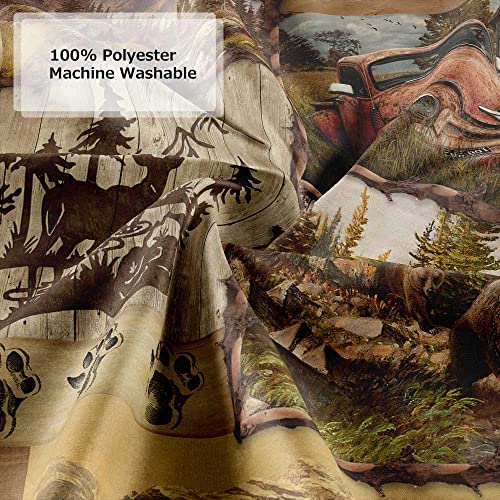 Rustic Bear Shower Curtain For Bathroom, Wildlife Moose Deer Mountain Tree Leaf Lodge Cabin Country Farmhouse Decor Shower Curtain Sets, Durable Polyester Fabric Sets With Hooks, 72 X 72 Inches #TOP4