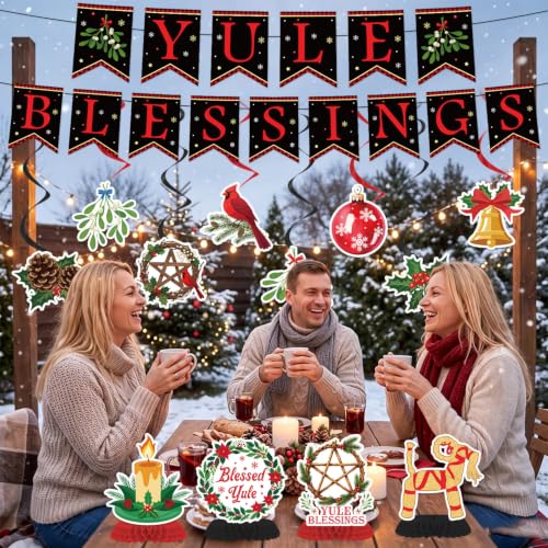 Image of Yule Blessing Winter Solstice Banner Swirl Hanging Decorations 14pc
