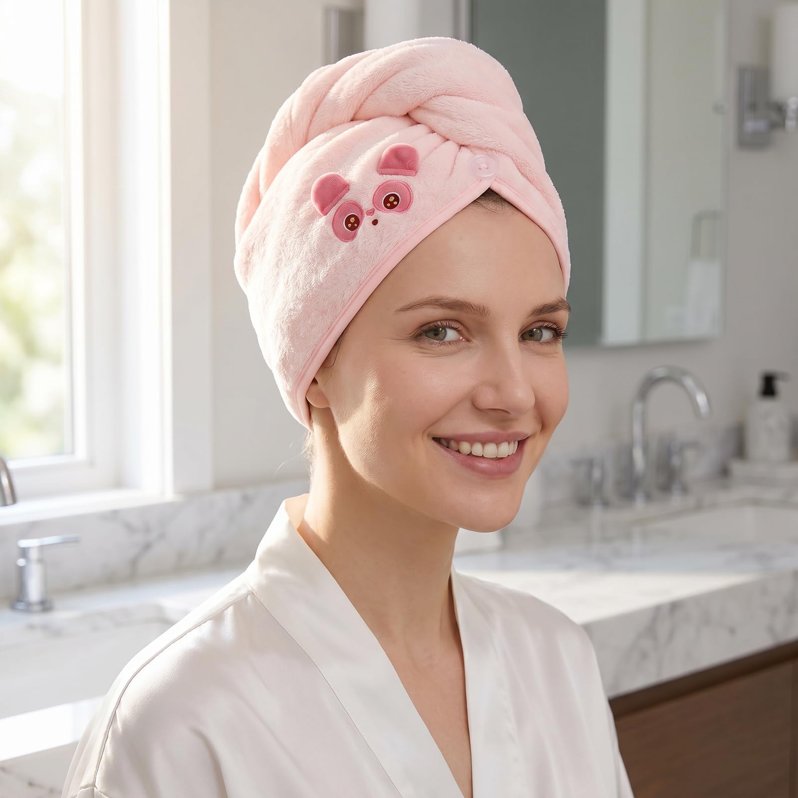 Asciugamano per Capelli,Multifunzionale Asciugamani Capelli a Turbante con Bottoni Super Morbido e Assorbente Asciugamano Microfibra Capelli per Yoga, Cura Della Pelle, Lavaggio Dei Capelli (rosa)