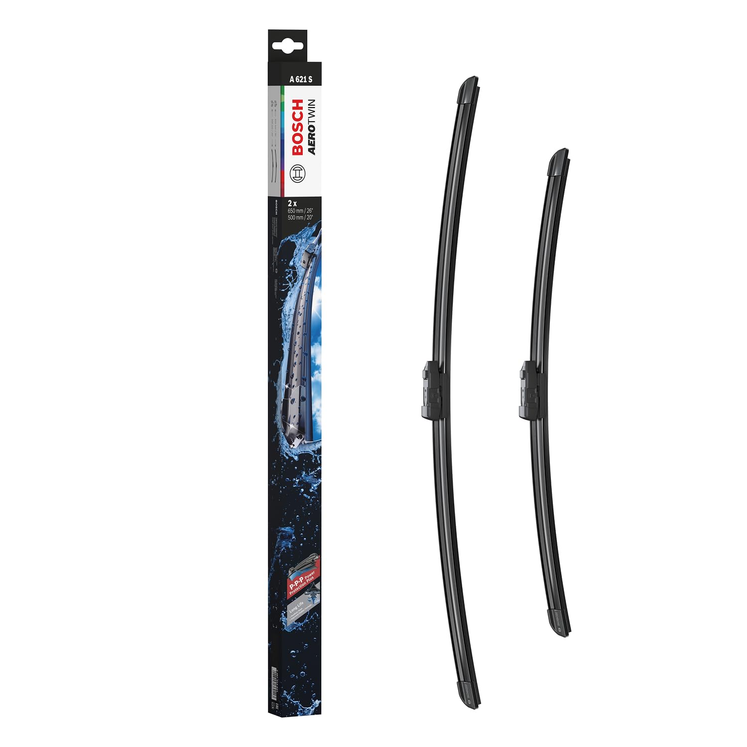 BOSCH Balai d'essuie-glace Aerotwin A621S avant 3397014621 | Compatible avec: ALFA ROMEO TONALE, AUDI E-TRON, E-TRON Sportback, Q8, JAGUAR I-PACE, PORSCHE TAYCAN, TAYCAN Cross Turismo