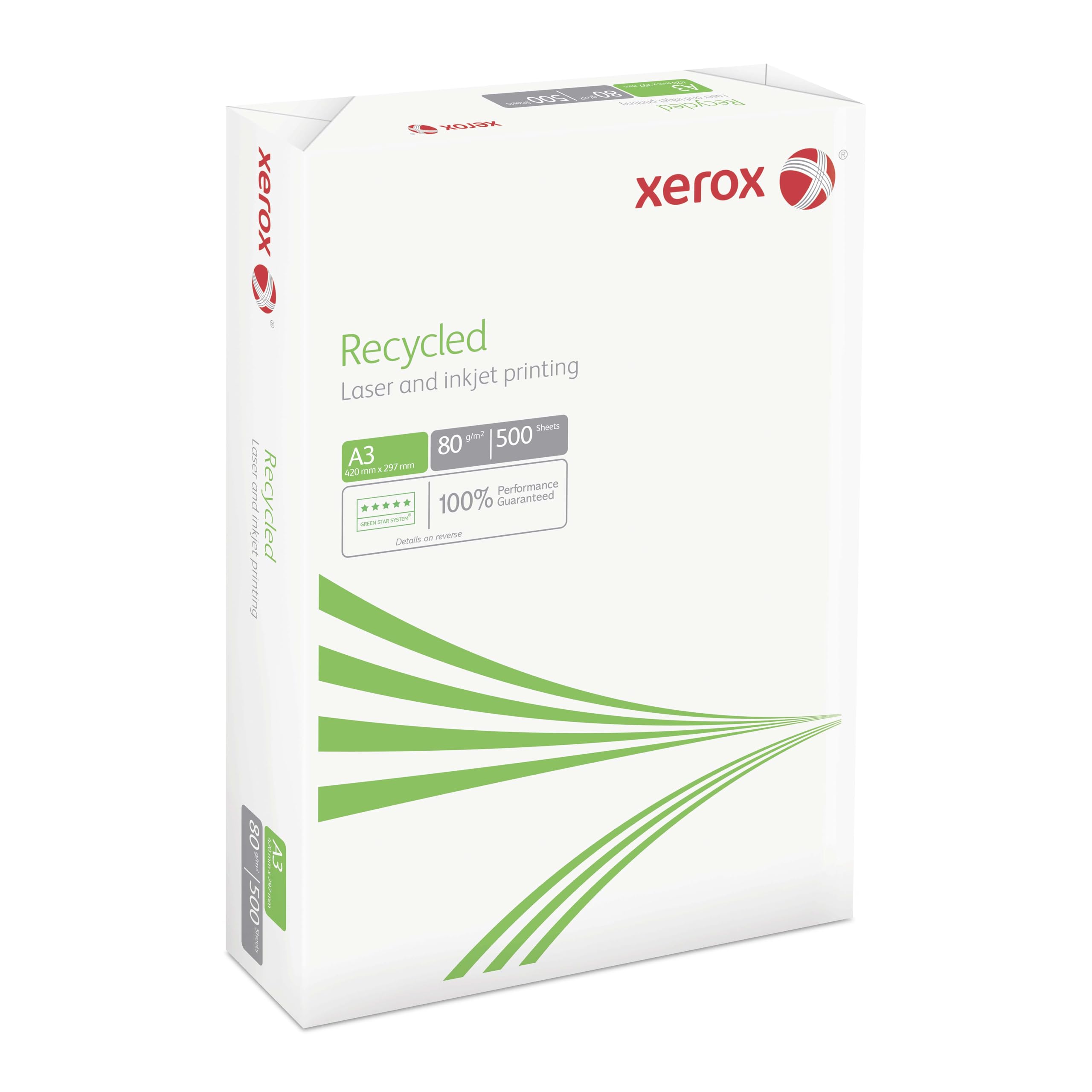 Xerox Recycled Papier 003R91166 - DIN A3 80 g/m² - Kopierpapier für Laserdrucker und Kopierer - aus 100% Altpapier - 1 Karton, 5 Pakete, 2.500 Blatt - Blauer Engel zertifiziert