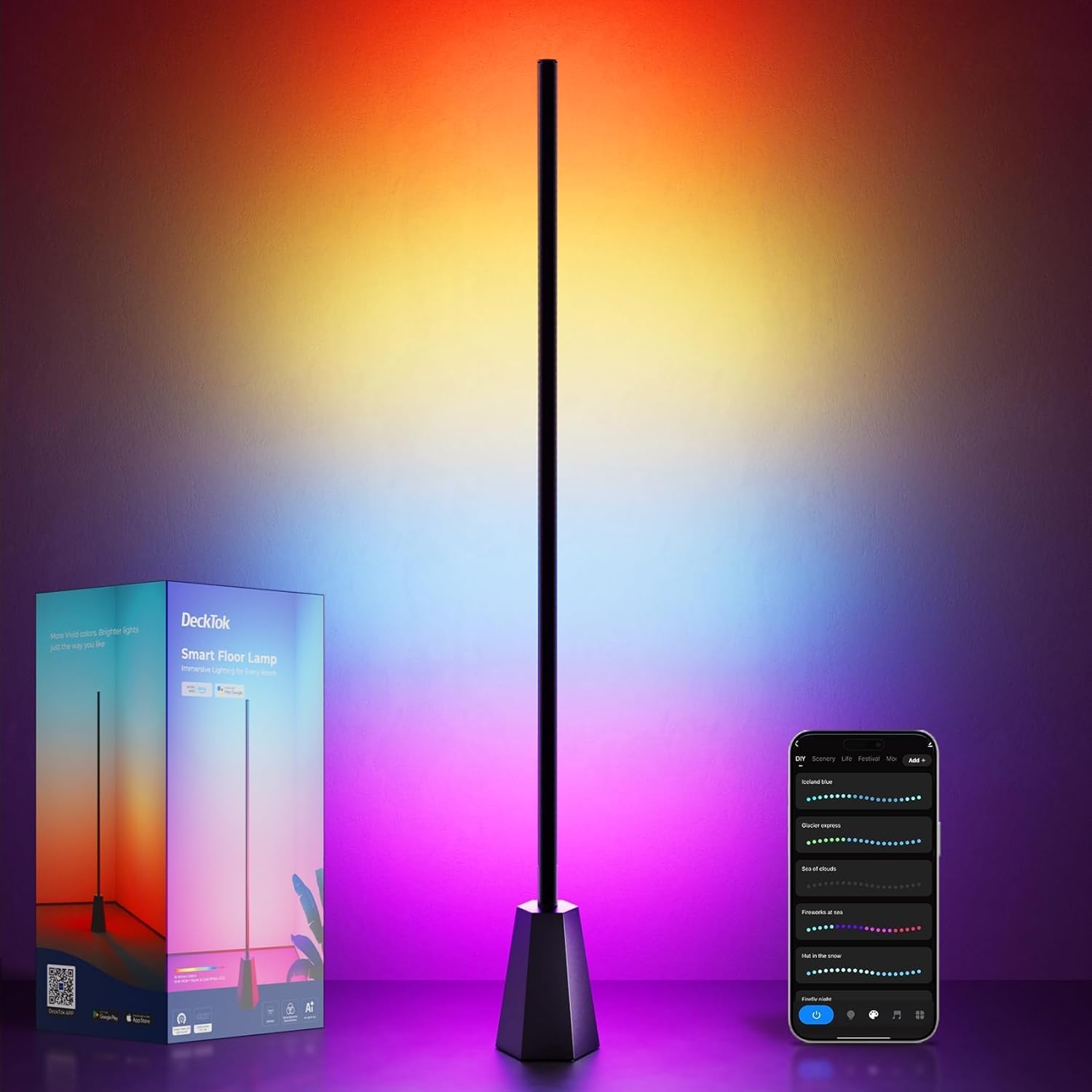 RGBCW Corner Floor Lamp, Smart Floor Lamp pro, Upgraded 1500lm, 16 Million Colors, Music Sync,2700-6500K, LED Corner Lamp with Alexa & Google Compatible, Led Floor Lamps for Living Room Bedroom Gaming