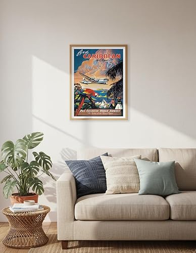 Miniatura 6 de Póster de viaje de aerolínea vintage de Mark Von Arenburg c.1940s, cartel de metal vintage con texto en inglés "Fly to the Caribbean by Clipper" (8
