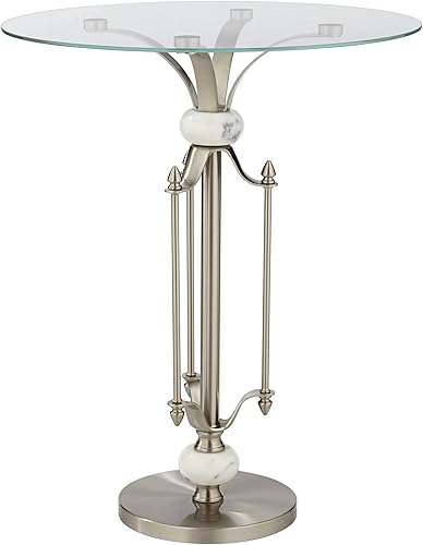 Miniatura 6 de Studio 55D Monique - Moderna mesa redonda de metal de níquel cepillado de 20 pulgadas de ancho, bola de mármol transparente plateada para espacios,