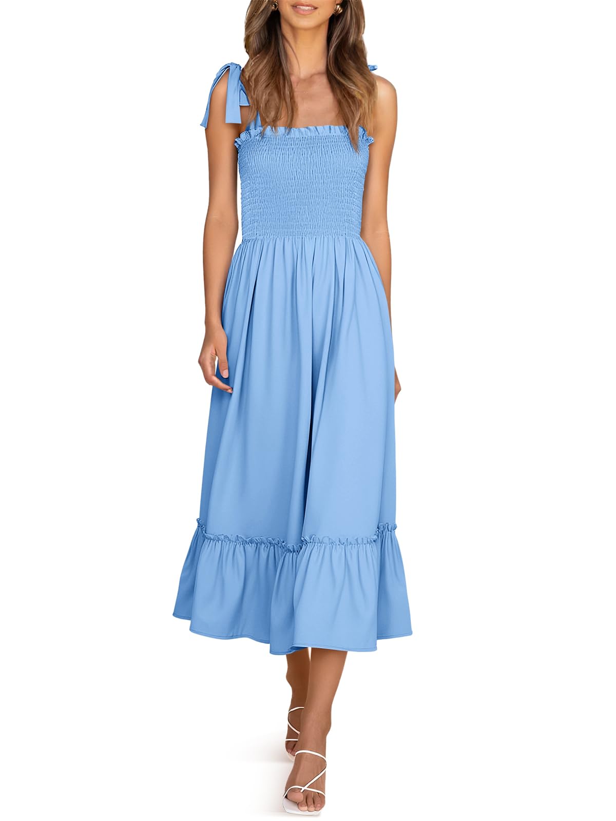 Imily Bela Womens Summer Smocked Maxi Dresses Floral Boho Beach Sundress