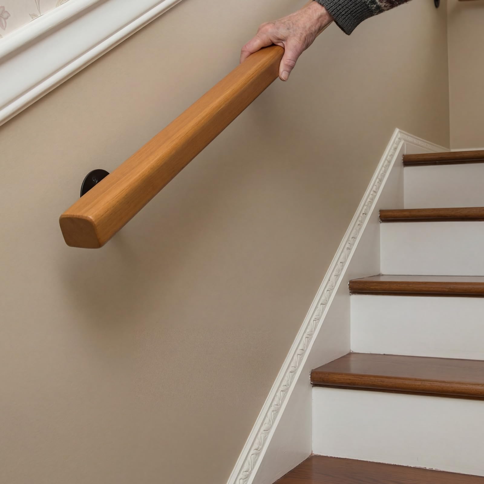 110cm Pasamanos Madera para Escaleras Interiores, Barandilla Pared | con Capacidad de carga 180KG, Pasamanos Seguridad Anticaída para el hogar, el pasillo, los lofts y las terrazas