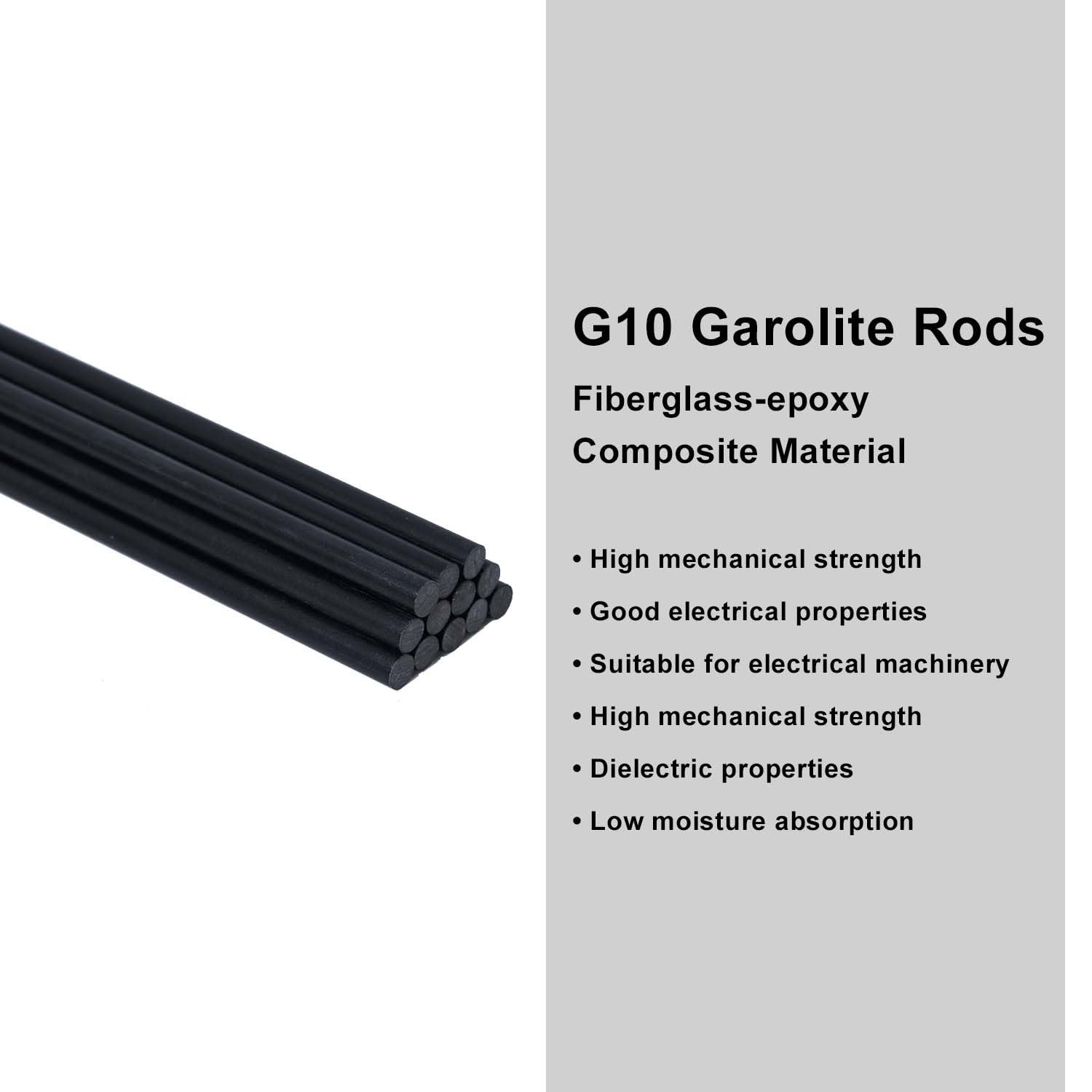 Black 1/4 inch Round Rod Garolite G10 Fiberglass Material Stick 12 inch Long, Pack of 12