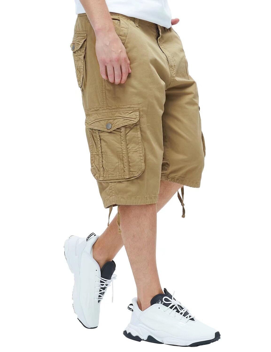 BEST SOUTH Men's Long Cargo Shorts Below Knee 13 Inches Relaxed Fit Pockets | Casual Capri 3/4 shorts