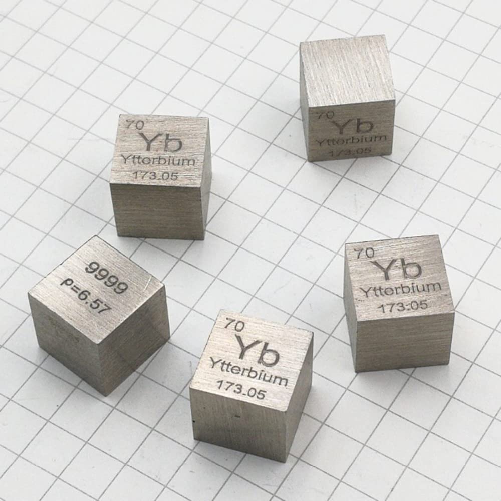1 cubo de 10 x 10 x 10 mm metálico de itterbio Yb 99,99 % puro ytterbium cubeta maravillosa colección de elementos artesanales
