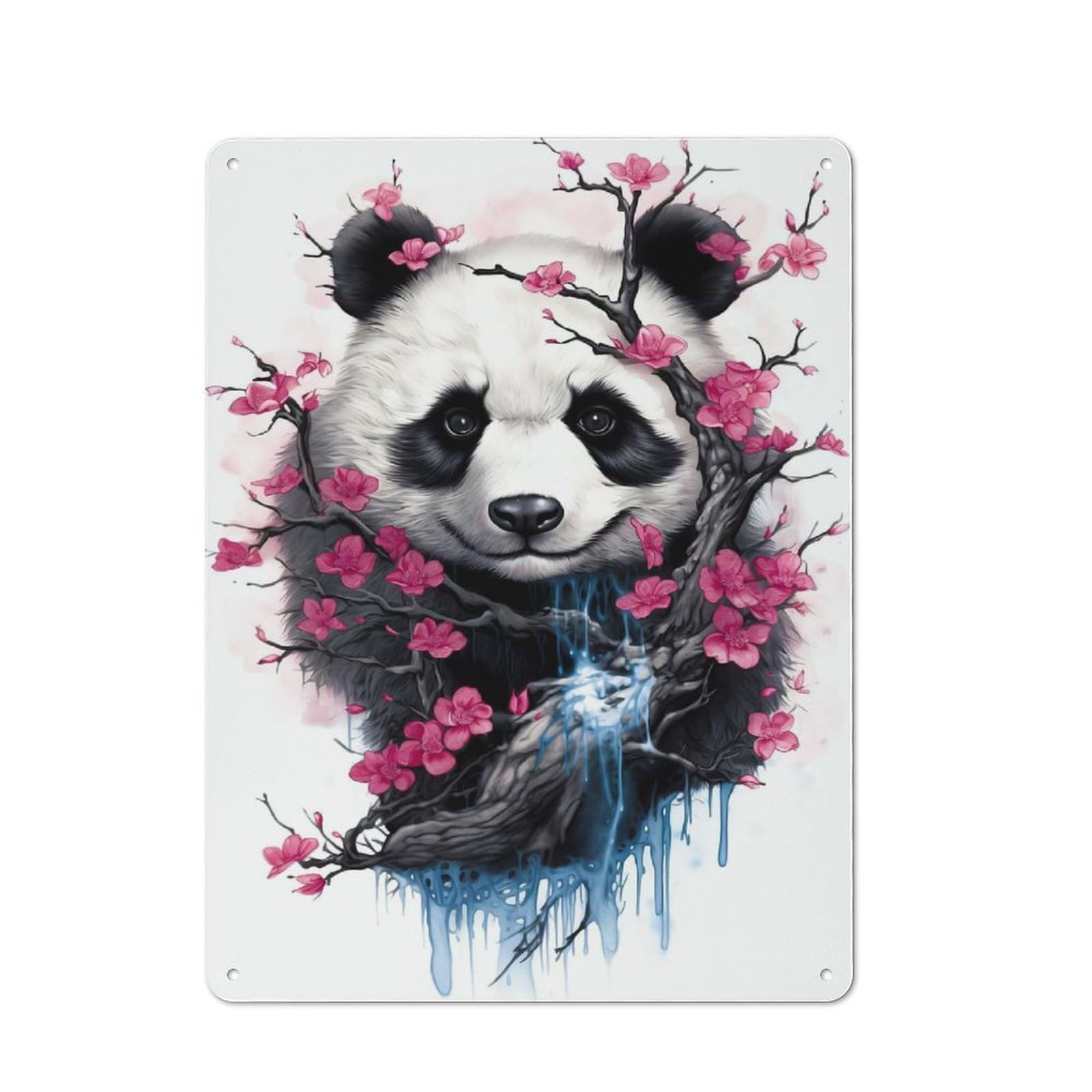 Cherry Blossom Panda Vintage Metal Wall Decor 40x30cm, Tin Wall Sign for Restaurant, Kitchen, Counter Or Breakfast Nook