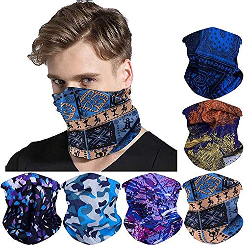 6 Pcs Unisex Sun UV Protection Face Bandana, Reusable Cloth Half Mask Scarf Neck Gaiter Motorcycle Balaclava for Men Women (Blue)