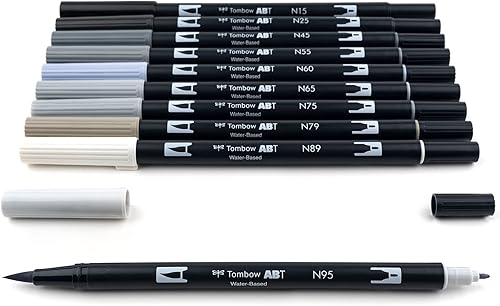 Miniatura 3 de Tombow Bolígrafos de doble punta Marcadores artísticos Escala de grises Paquete de 10