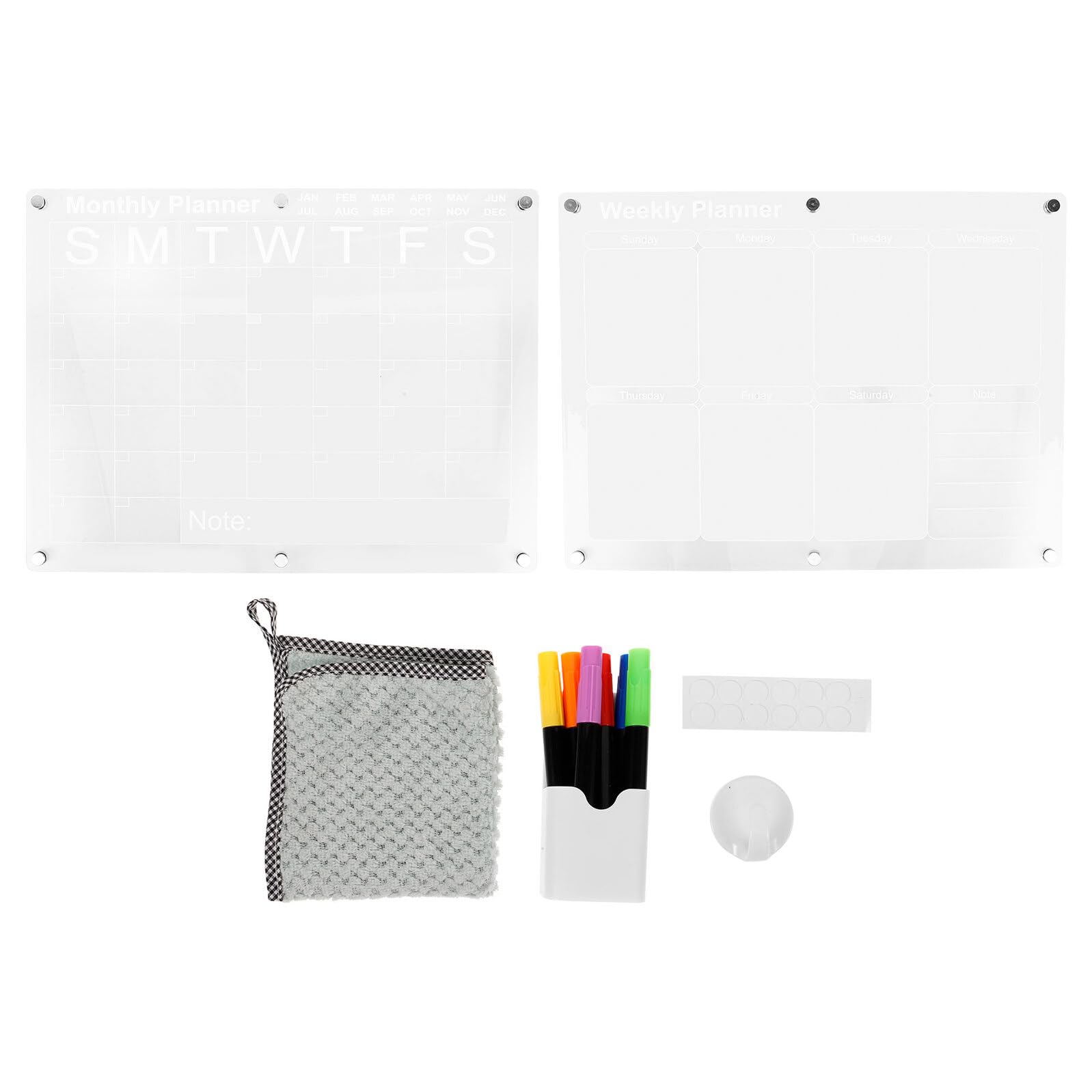 Uonlytech Calendrier Acrylique Transparent pour Réfrigérateur Tableau de Planification Mensuel et Hebdomadaire Effaçable à Sec