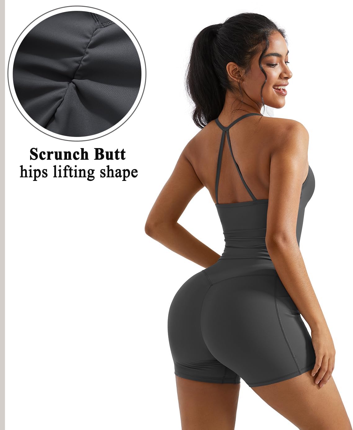 OMKAGI 2 Piece Workout Sets for Women Padded Sports Bra Tank Booty Gym Shorts with Pockets - Image 4